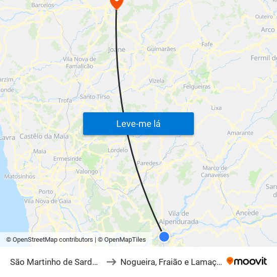 São Martinho de Sardoura to Nogueira, Fraião e Lamaçães map