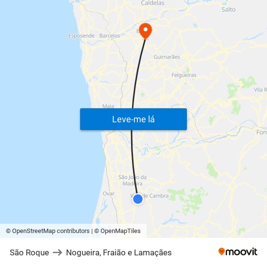 São Roque to Nogueira, Fraião e Lamaçães map