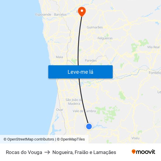 Rocas do Vouga to Nogueira, Fraião e Lamaçães map