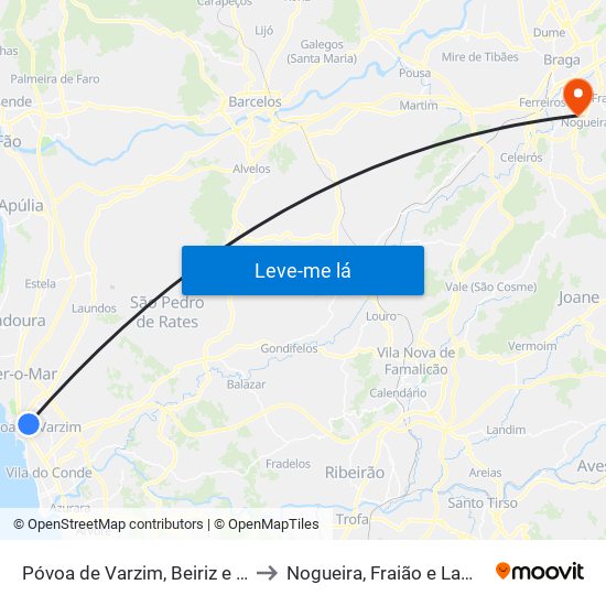 Póvoa de Varzim, Beiriz e Argivai to Nogueira, Fraião e Lamaçães map