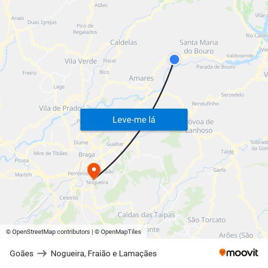 Goães to Nogueira, Fraião e Lamaçães map