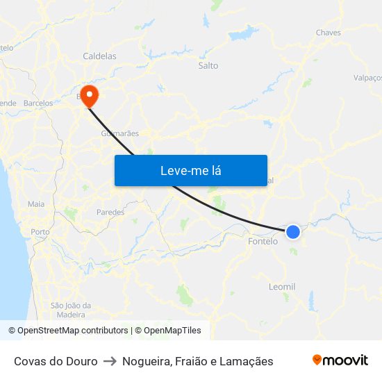 Covas do Douro to Nogueira, Fraião e Lamaçães map