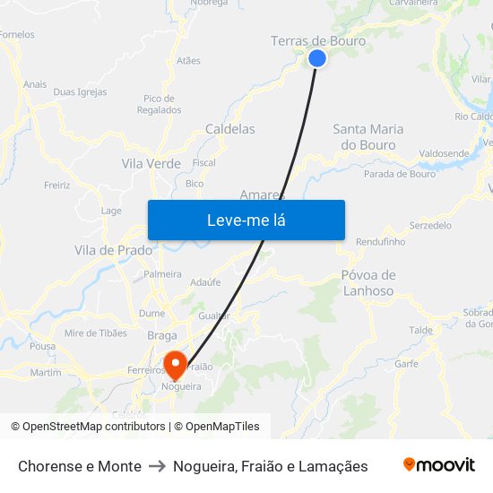 Chorense e Monte to Nogueira, Fraião e Lamaçães map