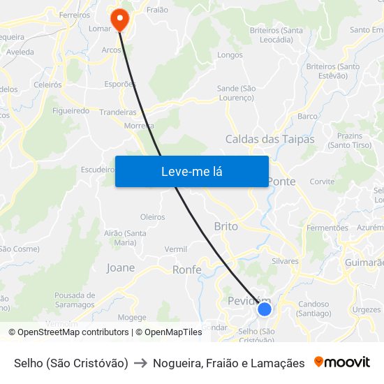 Selho (São Cristóvão) to Nogueira, Fraião e Lamaçães map