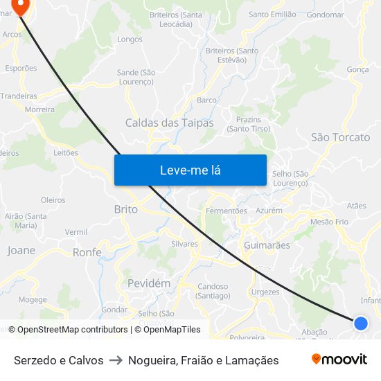Serzedo e Calvos to Nogueira, Fraião e Lamaçães map