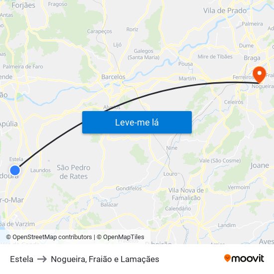 Estela to Nogueira, Fraião e Lamaçães map