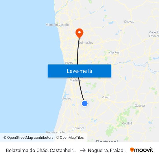 Belazaima do Chão, Castanheira do Vouga e Agadão to Nogueira, Fraião e Lamaçães map