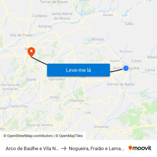 Arco de Baúlhe e Vila Nune to Nogueira, Fraião e Lamaçães map