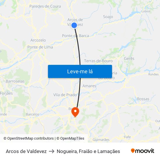 Arcos de Valdevez to Nogueira, Fraião e Lamaçães map