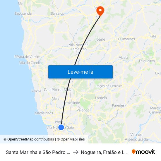 Santa Marinha e São Pedro da Afurada to Nogueira, Fraião e Lamaçães map