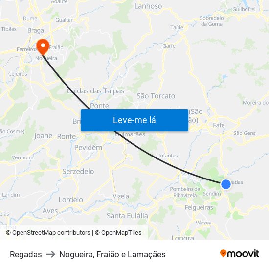 Regadas to Nogueira, Fraião e Lamaçães map