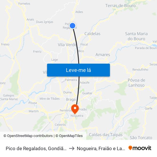 Pico de Regalados, Gondiães e Mós to Nogueira, Fraião e Lamaçães map