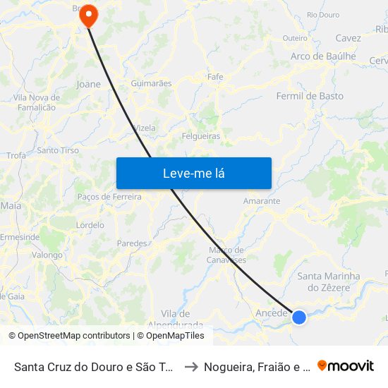 Santa Cruz do Douro e São Tomé de Covelas to Nogueira, Fraião e Lamaçães map