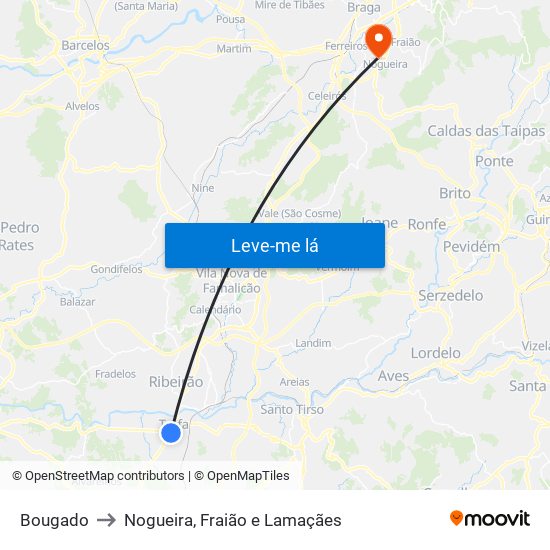 Bougado to Nogueira, Fraião e Lamaçães map