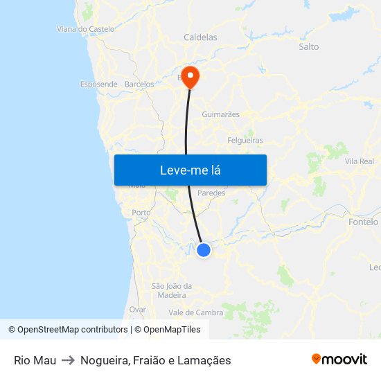Rio Mau to Nogueira, Fraião e Lamaçães map