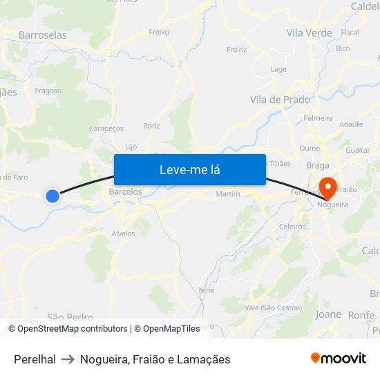 Perelhal to Nogueira, Fraião e Lamaçães map