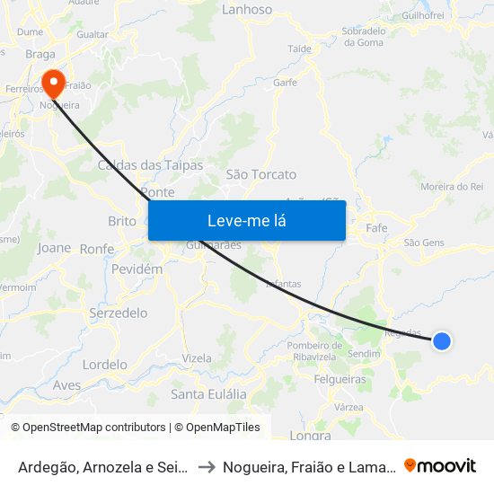 Ardegão, Arnozela e Seidões to Nogueira, Fraião e Lamaçães map