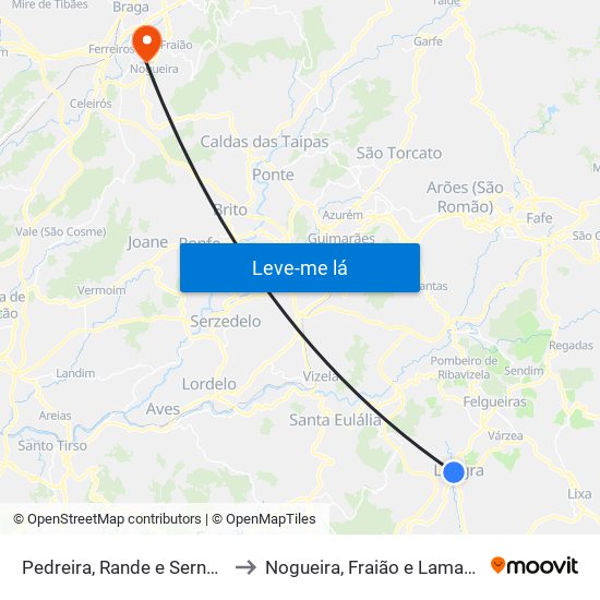 Pedreira, Rande e Sernande to Nogueira, Fraião e Lamaçães map