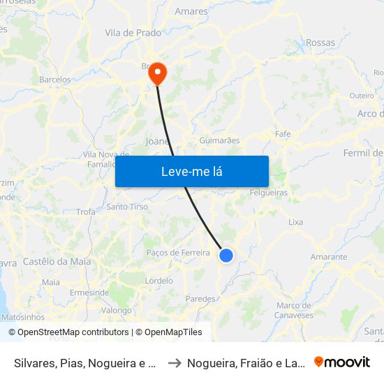 Silvares, Pias, Nogueira e Alvarenga to Nogueira, Fraião e Lamaçães map