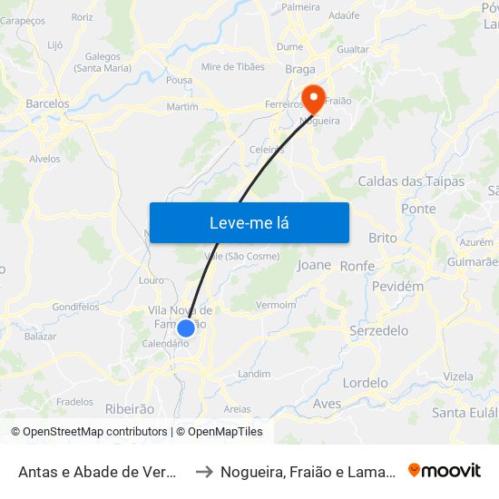 Antas e Abade de Vermoim to Nogueira, Fraião e Lamaçães map