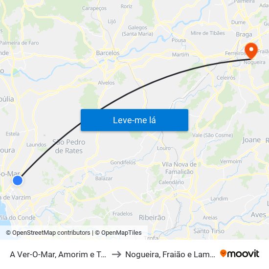 A Ver-O-Mar, Amorim e Terroso to Nogueira, Fraião e Lamaçães map