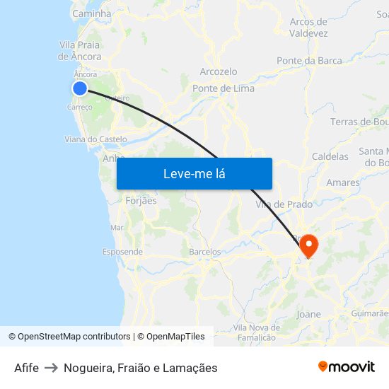 Afife to Nogueira, Fraião e Lamaçães map