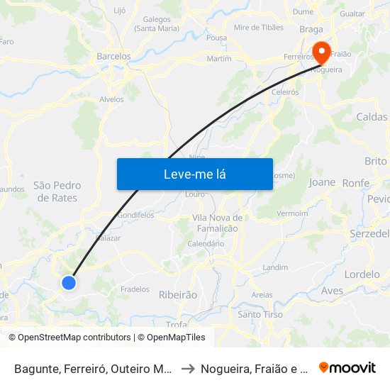 Bagunte, Ferreiró, Outeiro Maior e Parada to Nogueira, Fraião e Lamaçães map