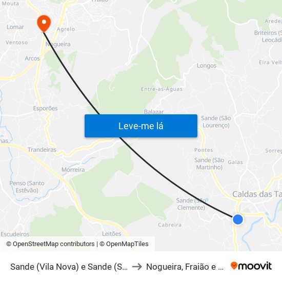 Sande (Vila Nova) e Sande (São Clemente) to Nogueira, Fraião e Lamaçães map