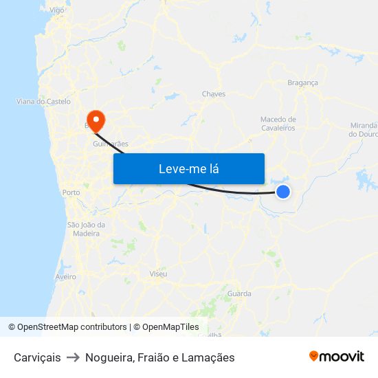 Carviçais to Nogueira, Fraião e Lamaçães map