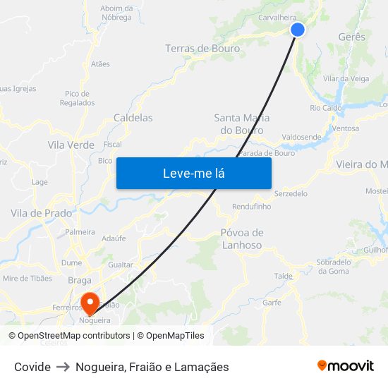 Covide to Nogueira, Fraião e Lamaçães map