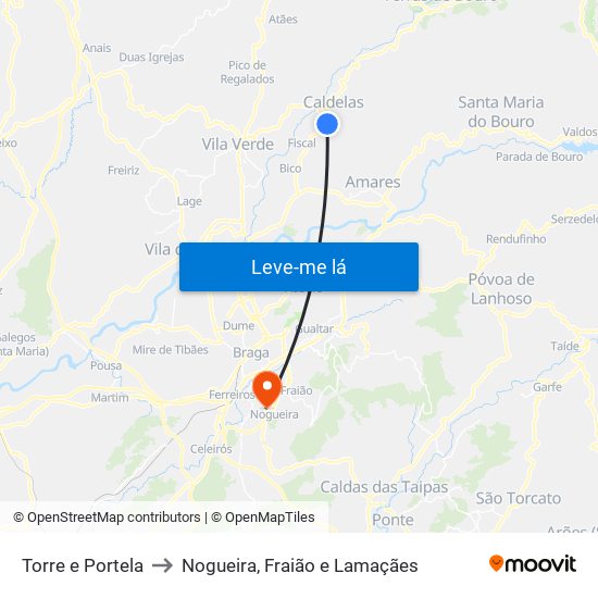 Torre e Portela to Nogueira, Fraião e Lamaçães map