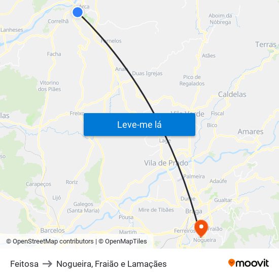 Feitosa to Nogueira, Fraião e Lamaçães map