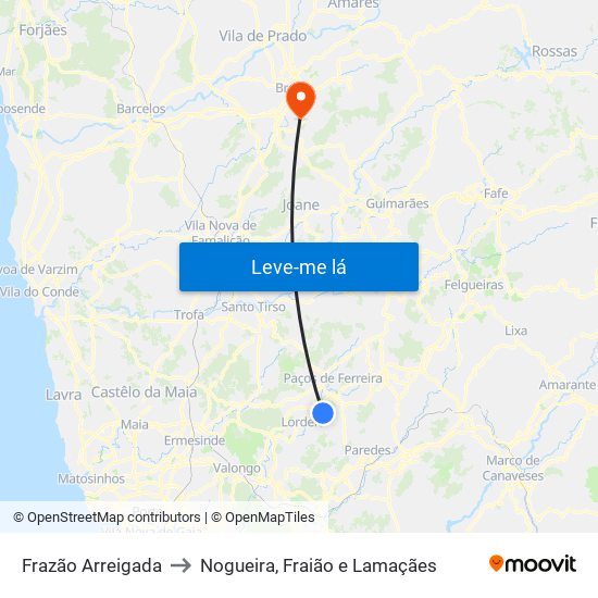 Frazão Arreigada to Nogueira, Fraião e Lamaçães map