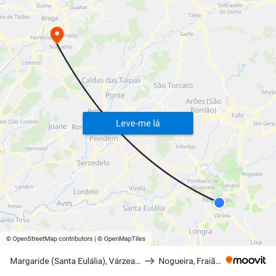 Margaride (Santa Eulália), Várzea, Lagares, Varziela e Moure to Nogueira, Fraião e Lamaçães map