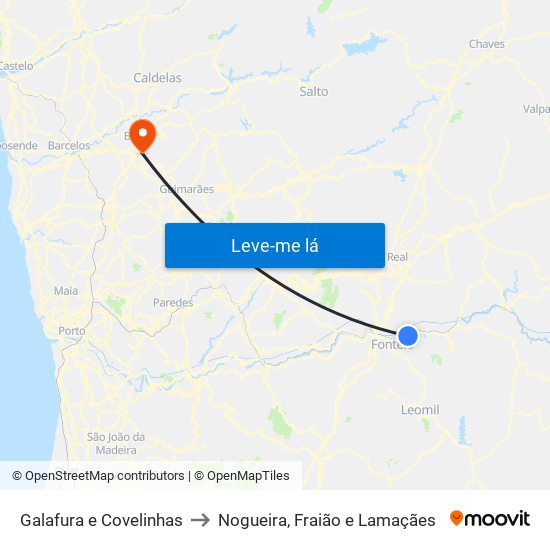 Galafura e Covelinhas to Nogueira, Fraião e Lamaçães map