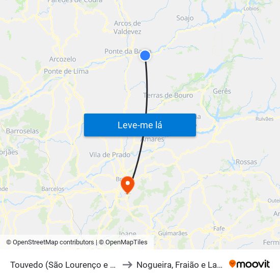 Touvedo (São Lourenço e Salvador) to Nogueira, Fraião e Lamaçães map