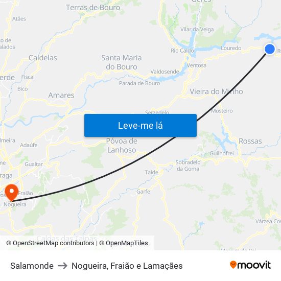 Salamonde to Nogueira, Fraião e Lamaçães map
