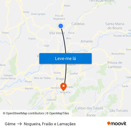 Gême to Nogueira, Fraião e Lamaçães map