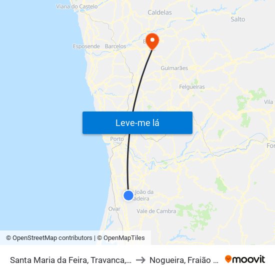 Santa Maria da Feira, Travanca, Sanfins e Espargo to Nogueira, Fraião e Lamaçães map