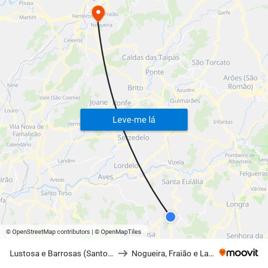 Lustosa e Barrosas (Santo Estêvão) to Nogueira, Fraião e Lamaçães map