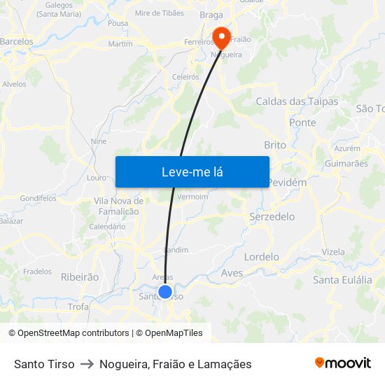 Santo Tirso to Nogueira, Fraião e Lamaçães map