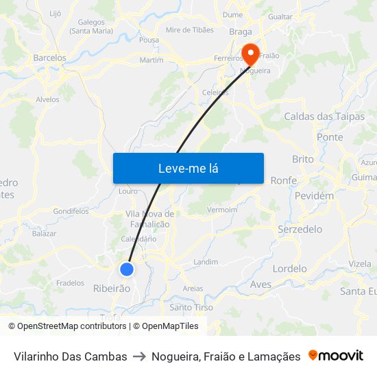 Vilarinho Das Cambas to Nogueira, Fraião e Lamaçães map