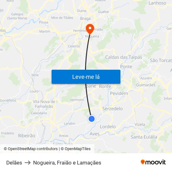 Delães to Nogueira, Fraião e Lamaçães map