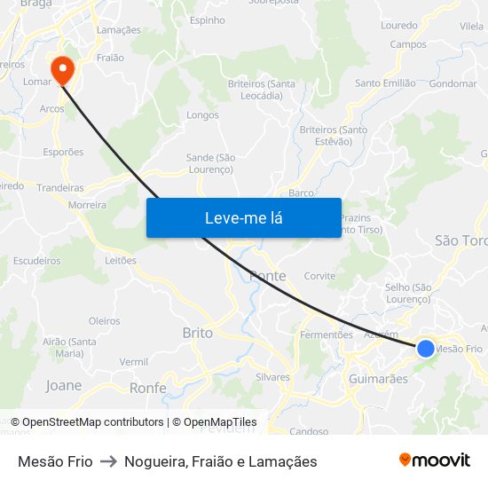 Mesão Frio to Nogueira, Fraião e Lamaçães map