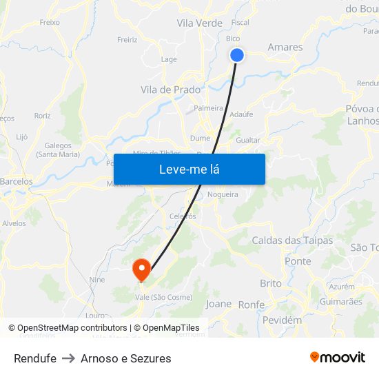 Rendufe to Arnoso e Sezures map