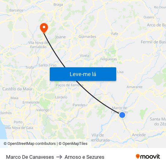 Marco De Canaveses to Arnoso e Sezures map