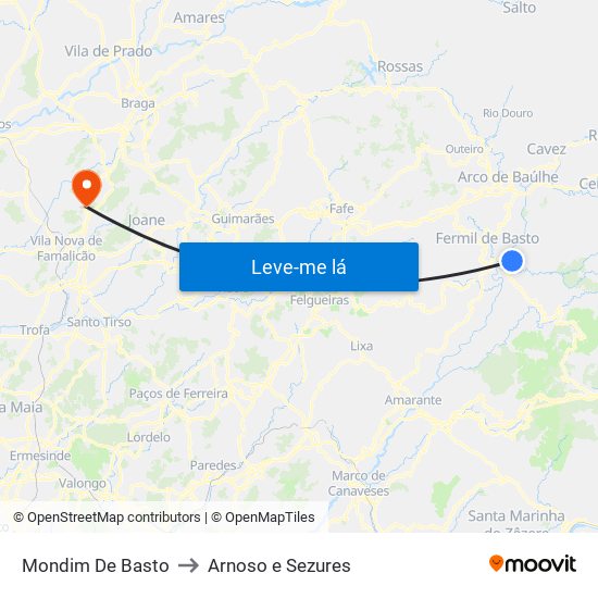 Mondim De Basto to Arnoso e Sezures map