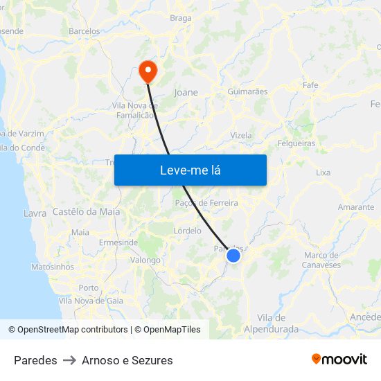 Paredes to Arnoso e Sezures map