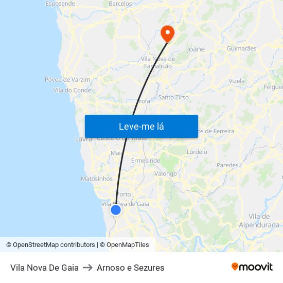 Vila Nova De Gaia to Arnoso e Sezures map