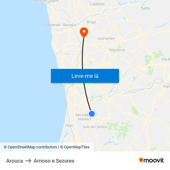 Arouca to Arnoso e Sezures map